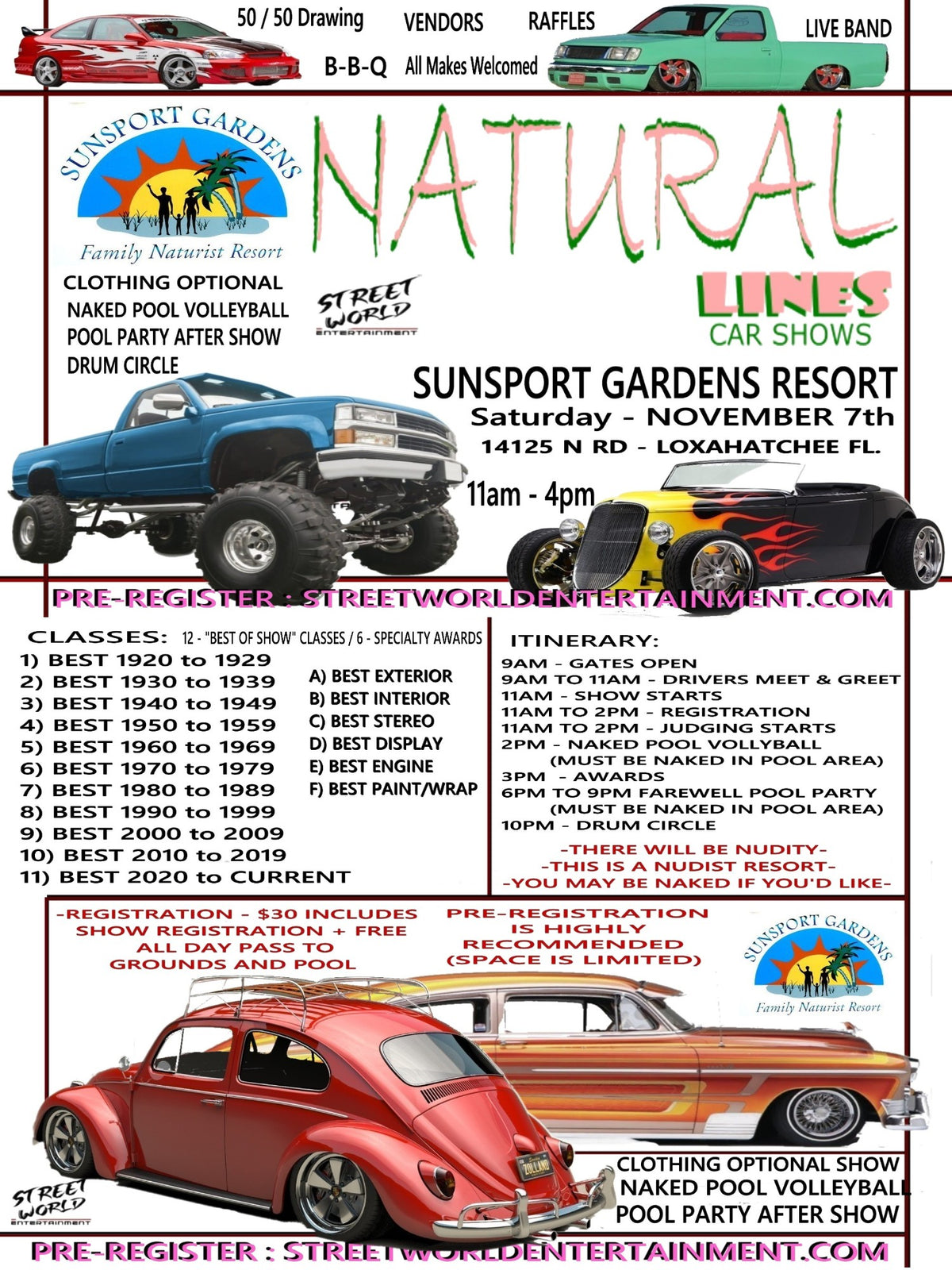 Natural Lines Car Show, Sunsport Gardens Resort, Loxahatchee, November 7th, 11AM-4PM