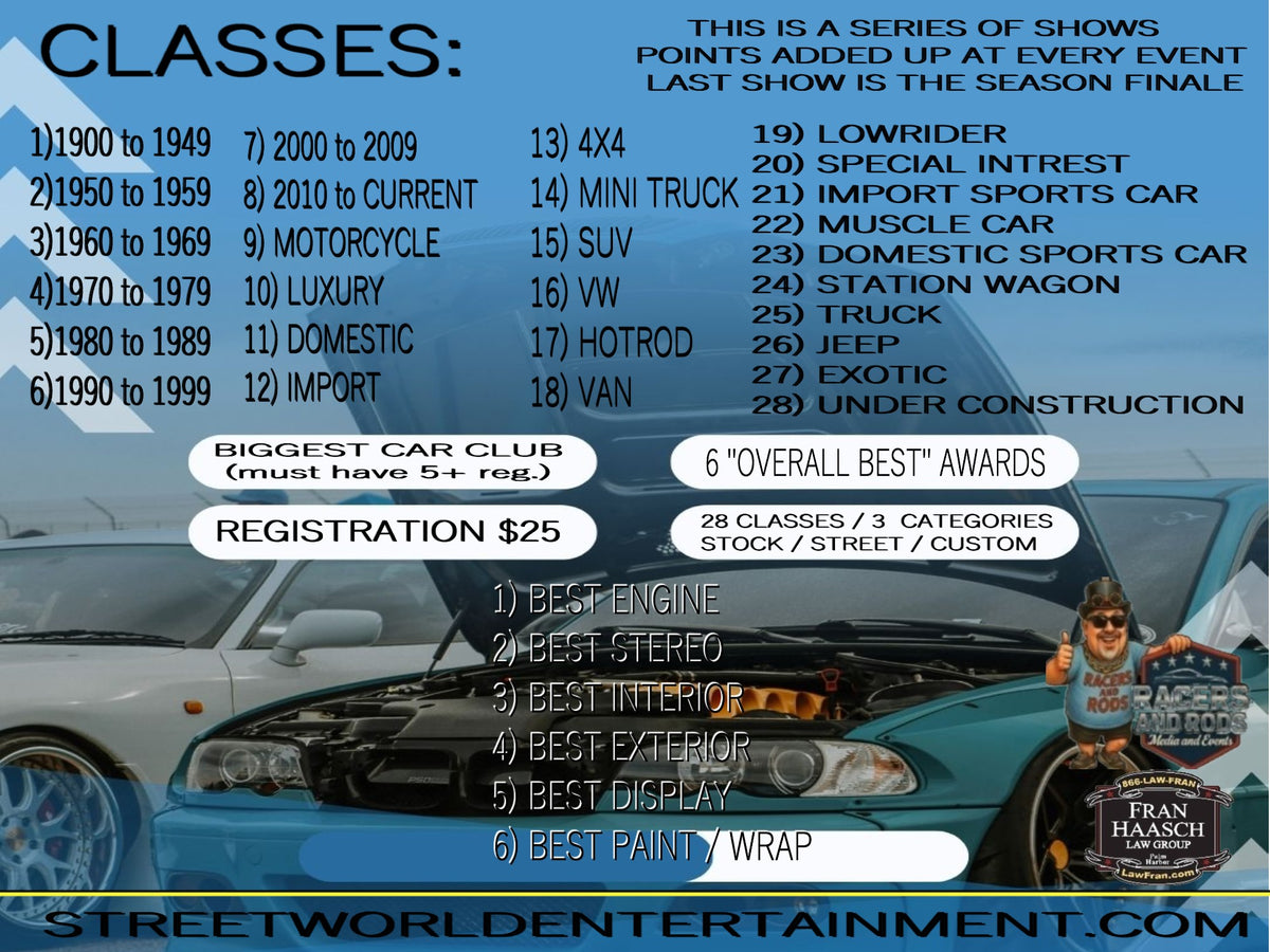 Street Wars Car Show, Sarasota Farm Bureau, Sarasota, October 24th 10AM-3PM