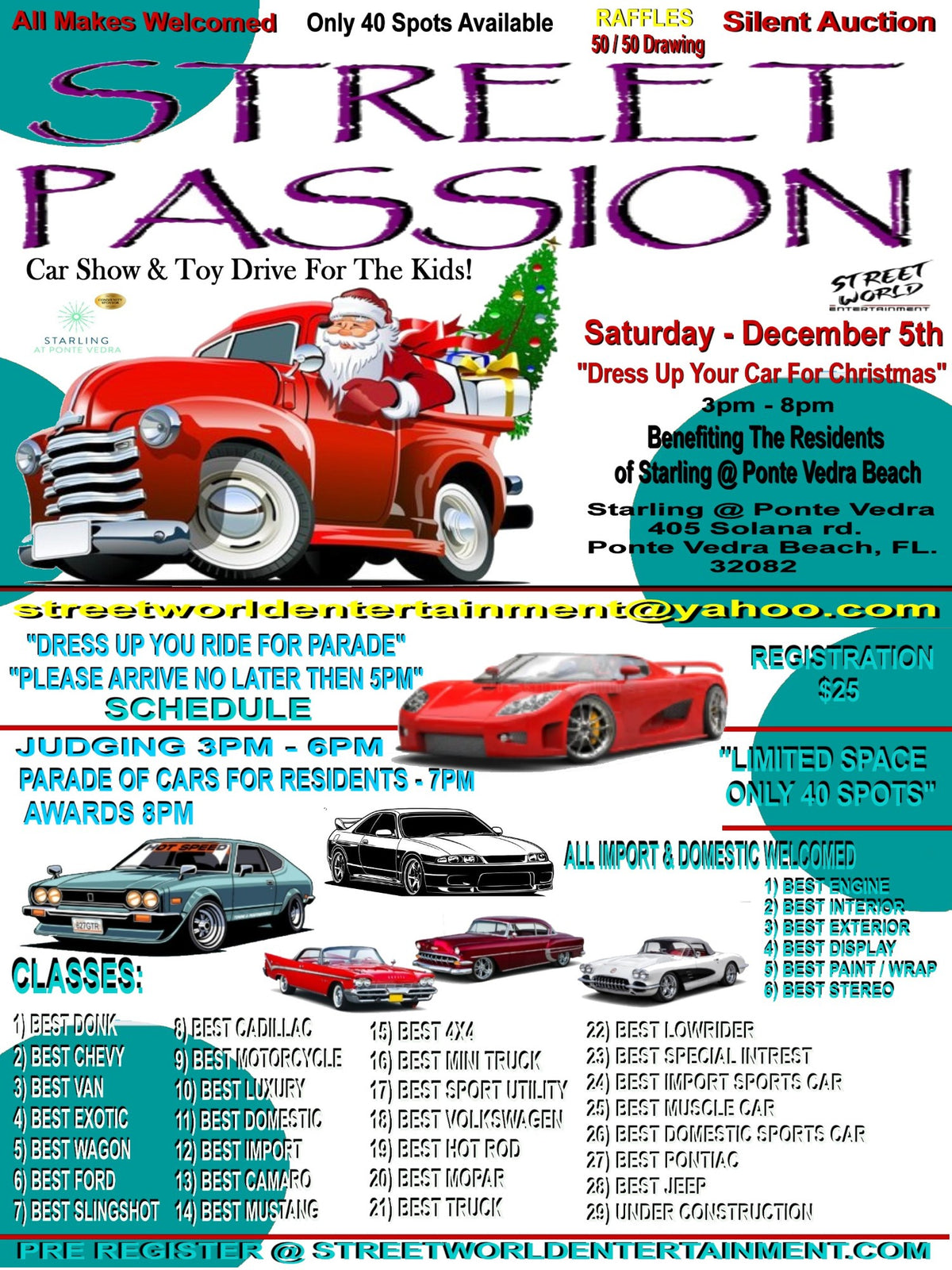 Street Passion Car Show, Starling at Ponte Vedra, Ponte Vedra Beach, FL, December 5th 3PM-8PM