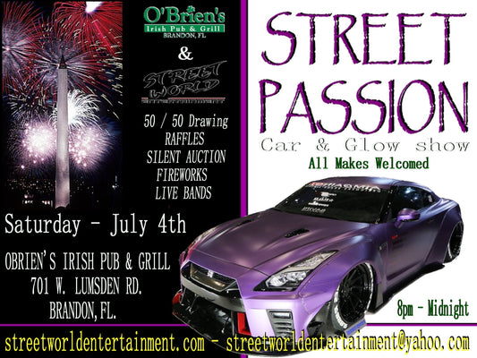 Street Passion Car and Glow Show, O'Brien's Irish Pub and Grill, Brandon, FL, July 4th, 8PM-Midnight