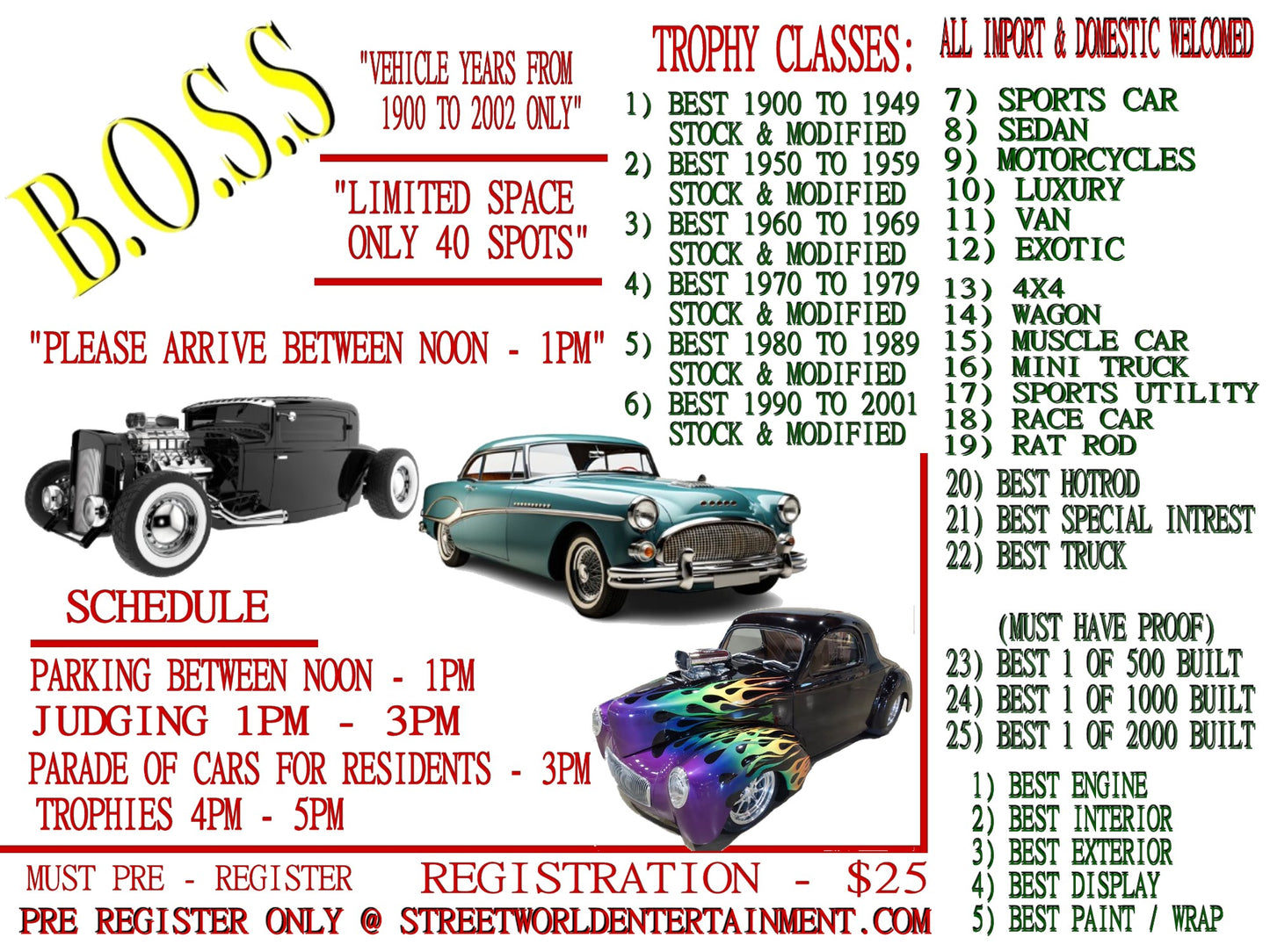 B.O.S.S. Car Show, Starling at Ponte Vedra, Ponte Vedra Beach, August 1st, 1PM-5PM